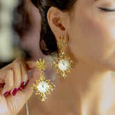 Golden Clock-Inspired Statement Drop Earrings