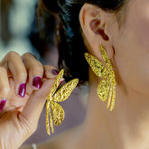 Golden Leaf Textured Statement Earrings
