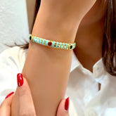 Mint Enamel Gemstone Gold Cuff Bracelet