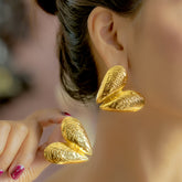 Golden Heart Textured Stud Earrings