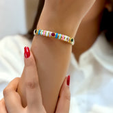 Multicolor Enamel Gemstone Gold Cuff Bracelet