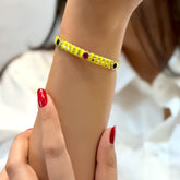 Yellow Enamel Gemstone Gold Cuff Bracelet