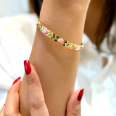 Pink Evil Eye Hammered Gold Cuff Bracelet