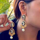 Vintage Cameo Pearl Drop Earrings