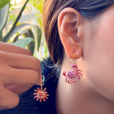 Coral Crab Charm Earrings