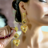 Golden Filigree Heart Drop Earrings