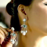 Silver Evil Eye Pearl Drop Earrings
