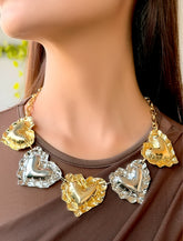 Dual-Tone Sculpted Heart Statement Necklace