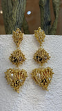 Golden Filigree Heart Drop Earrings