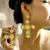 Ornate Gold Cross Drop Earrings