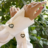 Black - White & Turquoise accents Heart Evil Eye Heart Button