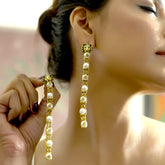 Gold Pearl Linear Drop Earrings