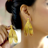 Gold Insect Wing Drop Earrings