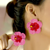 Pink Floral Statement Stud Earrings