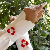 Red Enamel Flower Pearl Button