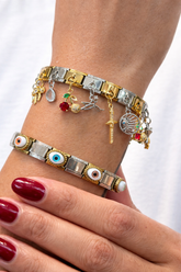 Elegant Dual-Tone Charm Bracelet with Evil Eye Accents