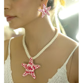 Pink Floral Starfish Statement Earrings