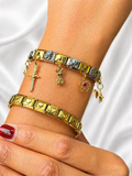 Reemora Dual-Tone Charm Bracelet Set with Cross & Teddy Charms