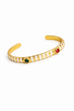 White Enamel Multicolor Gemstone Gold Cuff Bracelet