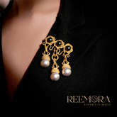 Golden Pearl Cascade Brooch