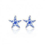 Blue & White Starfish Stud Earrings