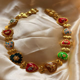 Multicolor Enamel Heart Motif Gold-Tone Necklace