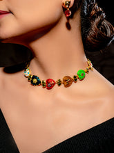 Multicolor Enamel Heart Motif Gold-Tone Necklace