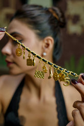 Gold Charm Bracelet with Black Chain Bracelet