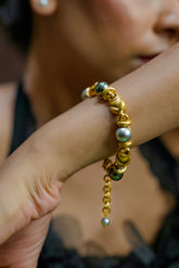 Gold & Pearl Beaded Bracelet with Elegant Drop Charm Bracelet