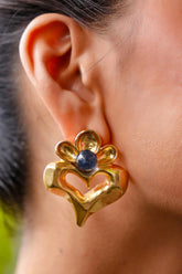 Gold-Tone Heart Floral Stud Earrings