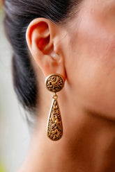 Antique Gold Engraved Drop Earrings