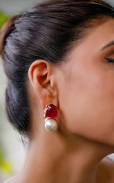 Ruby Pearl Stud Earrings