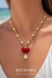 Crimson Heart Pearl Charm Necklace
