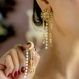 Celestial Sun & Moon Dangling Earrings