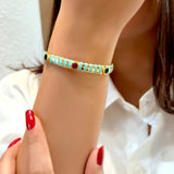 Mint Enamel Gemstone Gold Cuff Bracelet