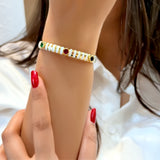 White Enamel Multicolor Gemstone Gold Cuff Bracelet