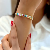 Multicolor Enamel Gemstone Gold Cuff Bracelet