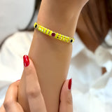 Yellow Enamel Gemstone Gold Cuff Bracelet