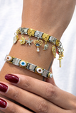 Radiant Dual-Tone Charm Bracelet Set with Evil Eye Elegance
