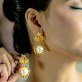 Golden Blossom Pearl Drop Earrings