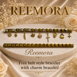 Reemora Dual-Tone Teddy, Rose & Cross Charm Bracelet Set