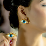 Golden Evil Eye Statement Stud Earrings