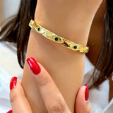 Emerald Evil Eye Gold Cuff Bracelet