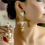 Floral Cross Pearl Drop Earrings