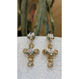 Floral Cross Pearl Drop Earrings