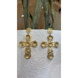 Ornate Gold Cross Drop Earrings