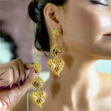 Golden Filigree Heart Drop Earrings
