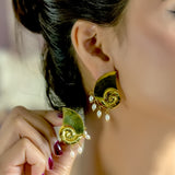 Gold Spiral Pearl Drop Earrings