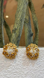Gold-Tone Floral Pearl Stud Earrings