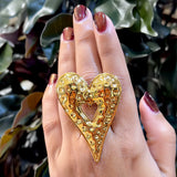 Double Heart Gold Statement Ring